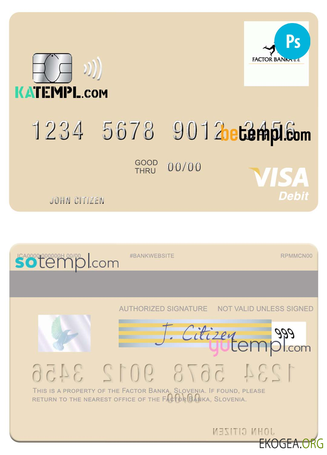 Modèle de carte de débit visa Slovénie Factor Banka au format PSD